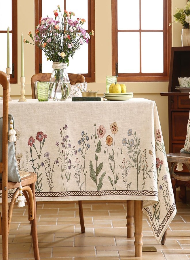 ISAENNE Designer Off White Linen Table Cloth for Rectangle Table,Floral Elegant Tablecloth,Stain Resistant Vintage Decor Tablecloths for Dining Thanksgiving Kitchen,55"*79"-Serenity G - Image 2