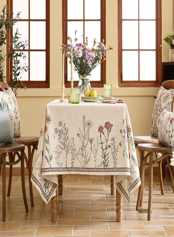 ISAENNE Designer Off White Linen Table Cloth for Rectangle Table,Floral Elegant Tablecloth,Stain Resistant Vintage Decor Tablecloths for Dining Thanksgiving Kitchen,55"*79"-Serenity G - Image 3