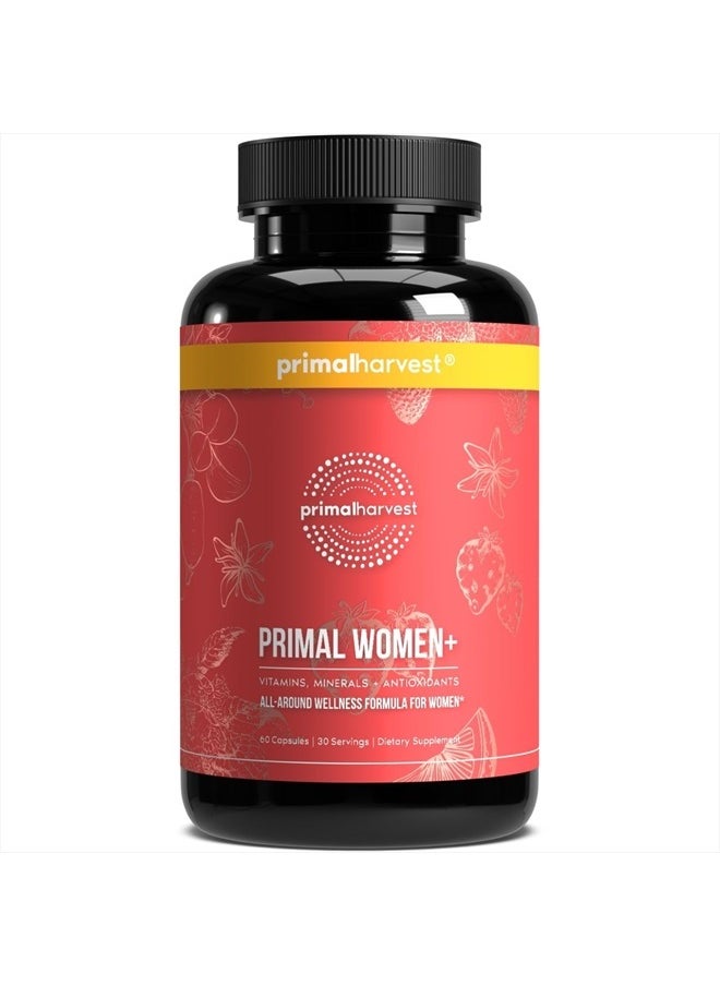 Primal Harvest - Multivitamin for Women Vitamin A, Vitamin C, Vitamin D and E, Vitamin B12, B6, Biotin, Zinc Supplements, 30 Capsules (Womens 1 Pack) (Womens+ 60 Capsules) - Image 1