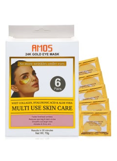 AMOSTIMELINE 24K Gold Eye Masks for Dark Circles and Puffiness 6 Pairs with Collagen Aloe Vera  Hyaluronic AcidAntiAging Under Eye Patches for Dark Circles and PuffinessReduce Wrinkles 
