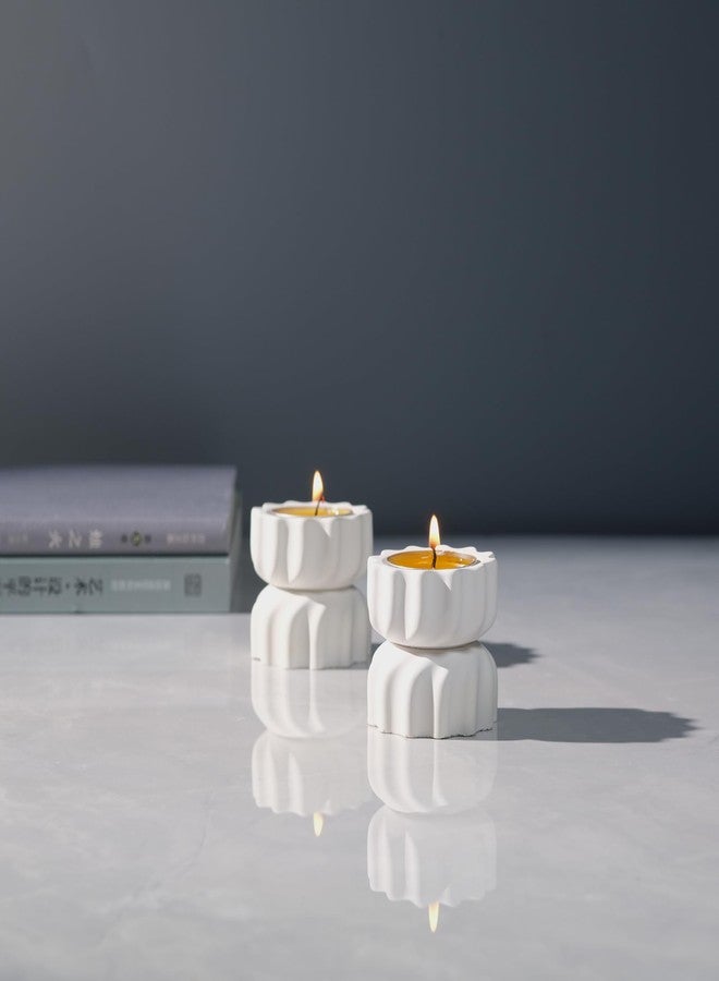 ICNBUYS Spiral Grain Tealight Candle Holder Set of 2; Cement Tea Light Votive Candle Holder with a Twist; Decorative Small Cement Tea Light Holder for Coffee or Dining Table Decor; 2 x 2.1 Inches - Image 2
