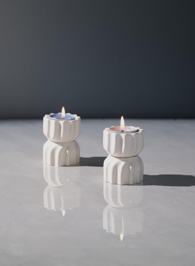 ICNBUYS Spiral Grain Tealight Candle Holder Set of 2; Cement Tea Light Votive Candle Holder with a Twist; Decorative Small Cement Tea Light Holder for Coffee or Dining Table Decor; 2 x 2.1 Inches - Image 1