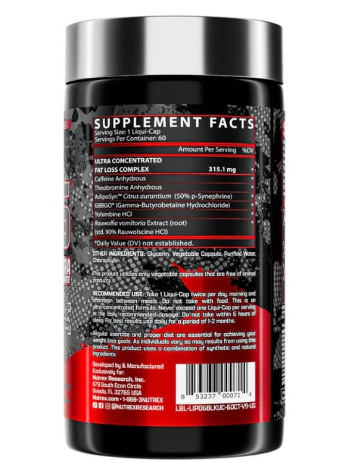 نورتكس ريسيرش نوتريكس ليبو 6 بلاك ألترا كونسنتريت 60 كبسولة - Image 2