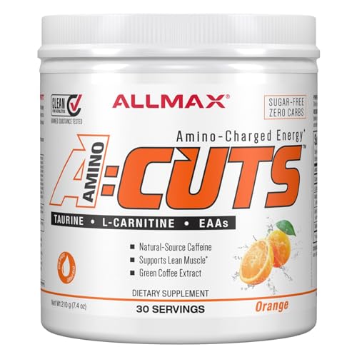 AllMax Nutrition مشروب الطاقة AMINOCUTS ACUTS من ALLMAX Nutrition مع التورين و L-Carnitine ومستخلص حبوب القهوة الخضراء بنكهة البرتقال 30 حصة