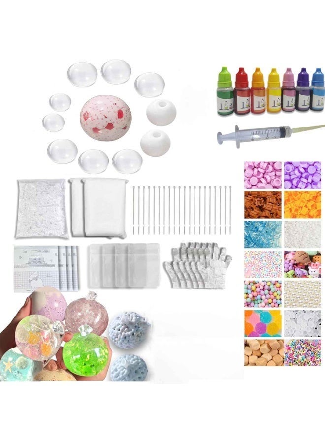 مجموعة صنع كرات التوتر DIY، 10 كرات ضغط فارغة مع 13 مادة حشو تشمل السلايم والطين، اصنع كرات التوتر الإسفنجية الناعمة بنفسك، ألعاب حسية وفيدجت لتخفيف التوتر، مجموعة أنشطة إبداعية ASMR للمراهقين والكبار - Image 1