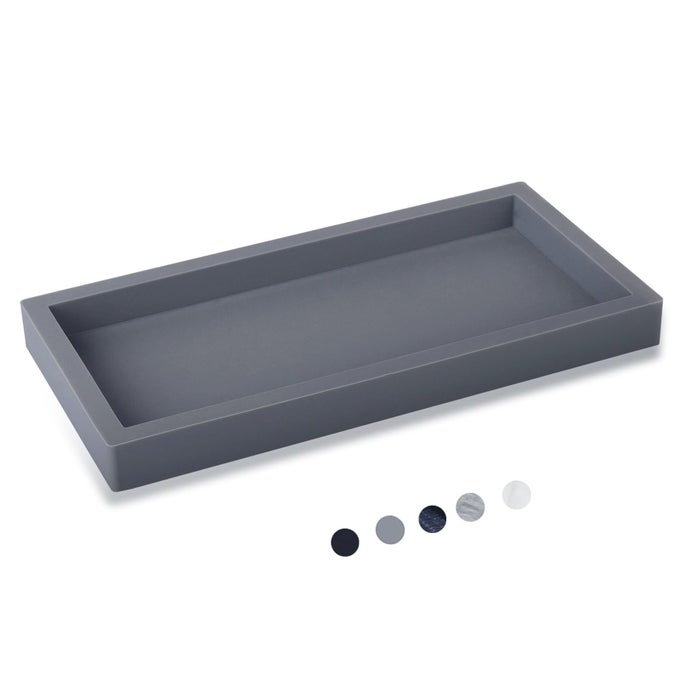 SMALL SILICONE BATHROOM VANITY TRAY RECTANGLE SOAP AND SPONGE HOLDER KITCHEN SINK ORGANIZER FOR SCRUBBER LOTION BOTTLES PERFUME JEWELRY CANDLE KEY TRINKET RING GREY