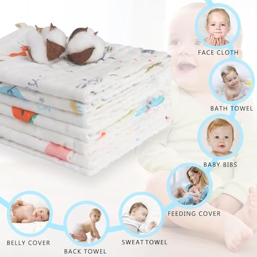 Firstblow Muslin 6 Layer 100% Organic Bamboo Cotton Face Towels for Newborn Baby Extra Soft Hankies Reusable Napkins for Infants Toddlers/Kids Random Print (Pack of 5) - Image 3
