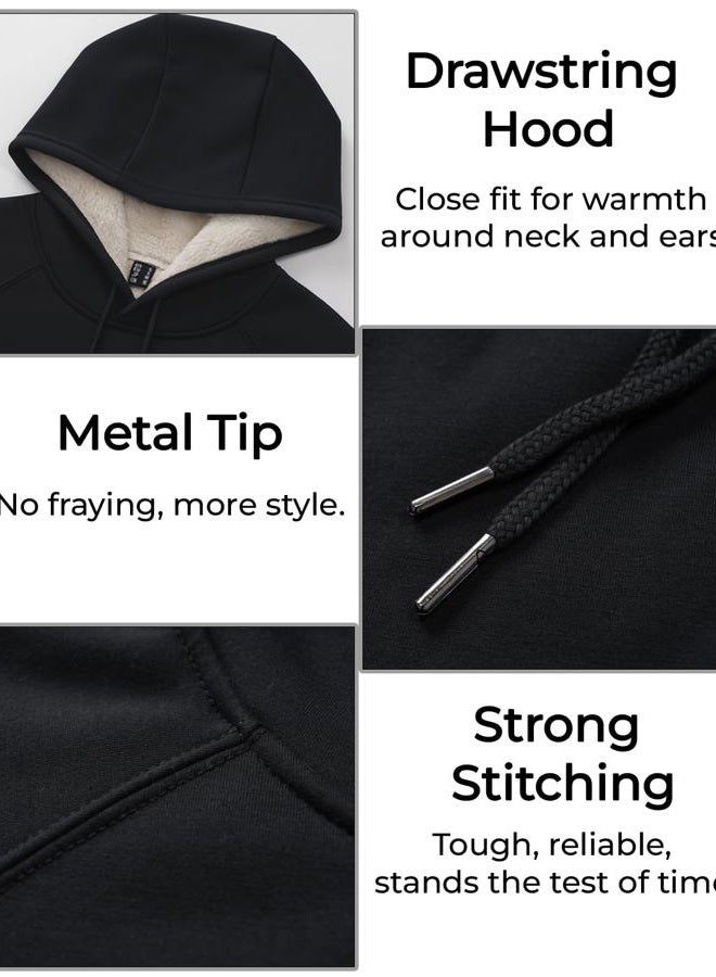 Boladeci Men's Sherpa Hoodie Pullover Heavyweight Thermal Fleece Lined Hooded Sweatshirt for Cold Weather Warm, Black, XXL - Image 5