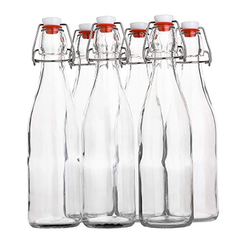 AYL Flip Top Glass Bottle 16 fl ozPack of 6 Swing Top Brewing Bottle with Stopper for Beverages Oil Vinegar Kombucha Beer Water Soda Kefir  Airtight Lid  Leak Proof Cap  Clear