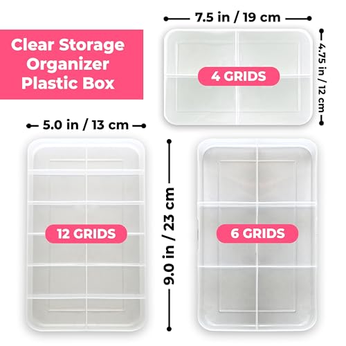 True Flair Jewellery Organizer Plastic Storage Boxes | Make Up Organizer Box With Partition Compartments Of 4/6/12 | Transparent, Pack Of 3 - Image 4