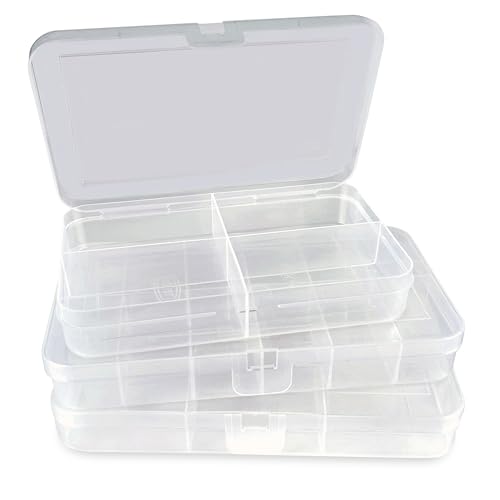 True Flair Jewellery Organizer Plastic Storage Boxes | Make Up Organizer Box With Partition Compartments Of 4/6/12 | Transparent, Pack Of 3 - Image 1
