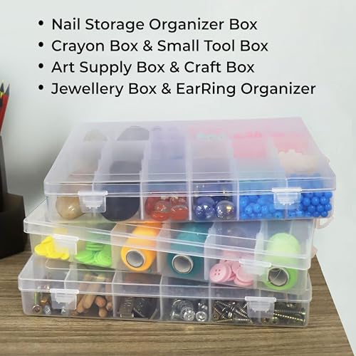 True Flair Jewellery Organizer Plastic Storage Boxes | Make Up Organizer Box With Partition Compartments Of 4/6/12 | Transparent, Pack Of 3 - Image 3