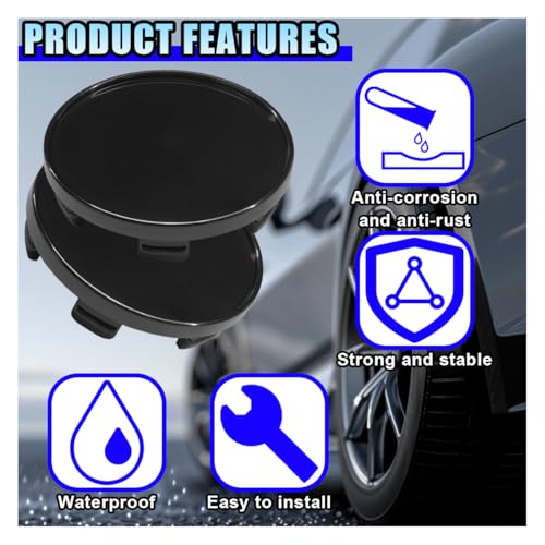 DUSCOKE 4PCS Car Wheel Center Cap, ABS Snap-in Wheel Hub Cap with 54mm/2.13'' Outer Diameter, 51mm/2'' Inner Diameter, Universal Rim Center Hub Caps Cover Accessories for Car Truck SUV (Black) - Image 4