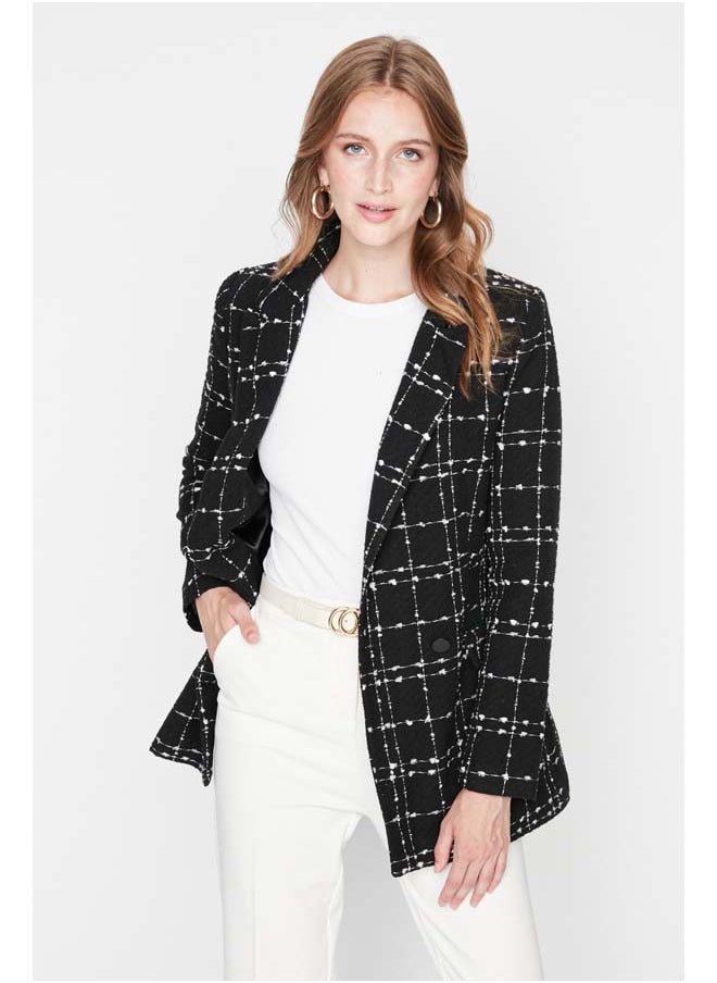 trendyol - Black Tweed Regular Woven Plaid Blazer Jacket TWOAW21CE0105 - Image 1