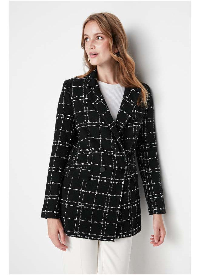 trendyol - Black Tweed Regular Woven Plaid Blazer Jacket TWOAW21CE0105 - Image 1