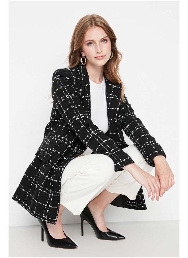 trendyol - Black Tweed Regular Woven Plaid Blazer Jacket TWOAW21CE0105 - Image 1