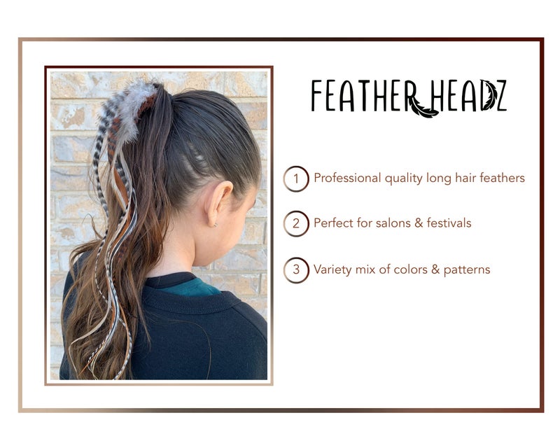 Feather Headz 15 Natural Fluffy Color Hair Feathers - 7â€- 12â€ Long - Natural Fluffy Hair Extension, Feather Hair Extension DIY Kit - Eye-Catching Design - 20 Micro-link Beads - 100% Real Rooster Feathers - Image 4