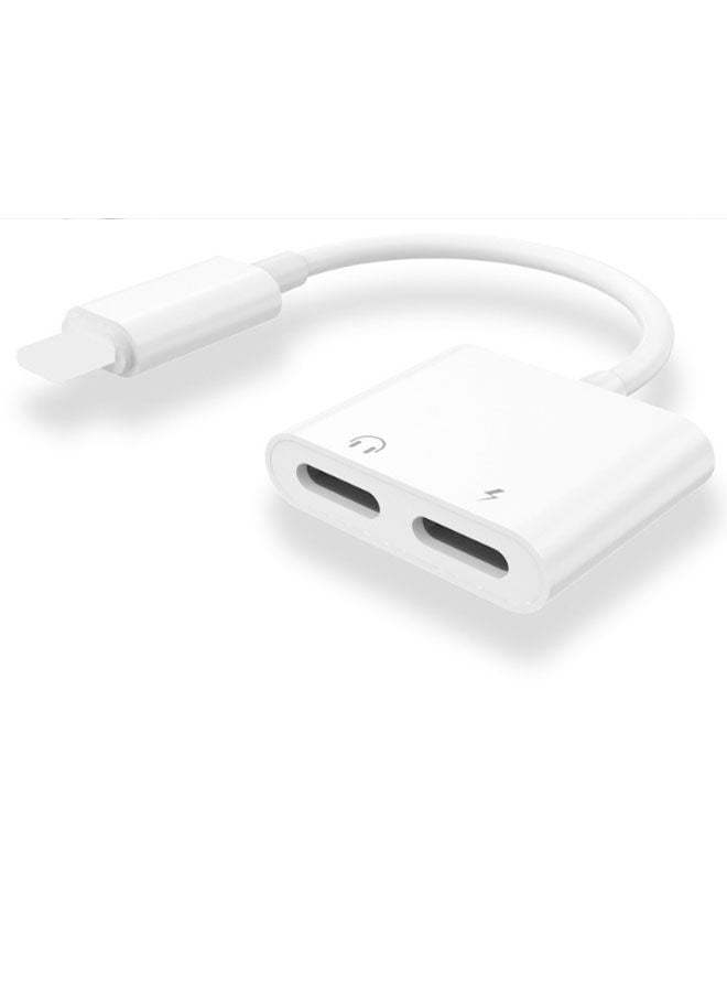 CF Suitable for iPhone X, iPhone 14, Xr, Xs dual Lightning headphone audio adapter cable, iOS 14 audio charging two-in-one converter extender (no power required) charging audio sync connector (white) - Image 1