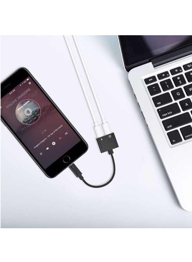 CF Suitable for iPhone X, iPhone 14, Xr, Xs dual Lightning headphone audio adapter cable, iOS 14 audio charging two-in-one converter extender (no power required) charging audio sync connector (white) - Image 4