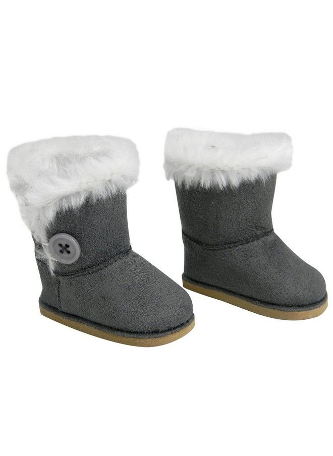 Sophia's - Gray Suede Winter Boots With White Faux Fur Lining And Trim Plus Gray Side Button And Soft Tan Soles For 18" Dolls, Gray - Image 1