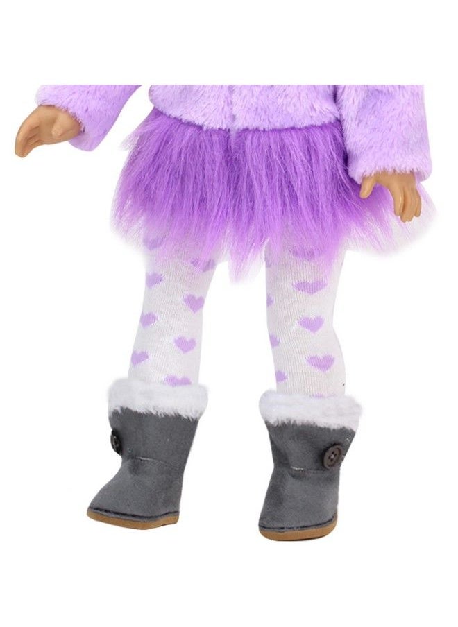 Sophia's - Gray Suede Winter Boots With White Faux Fur Lining And Trim Plus Gray Side Button And Soft Tan Soles For 18" Dolls, Gray - Image 1
