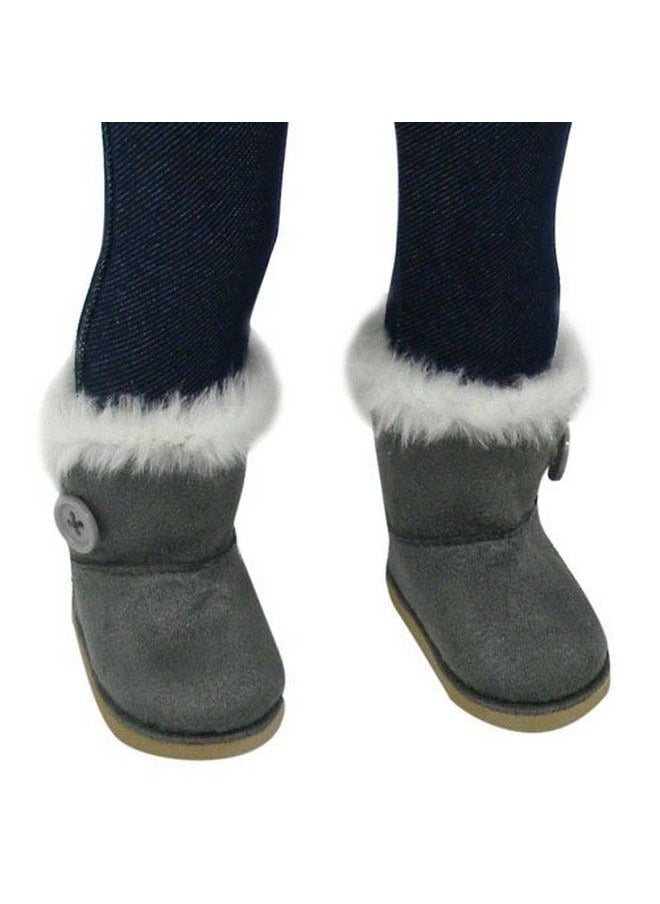 Sophia's - Gray Suede Winter Boots With White Faux Fur Lining And Trim Plus Gray Side Button And Soft Tan Soles For 18" Dolls, Gray - Image 1