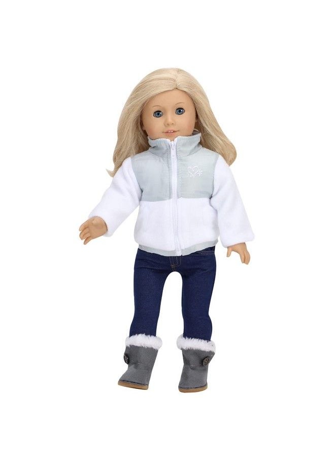 Sophia's - Gray Suede Winter Boots With White Faux Fur Lining And Trim Plus Gray Side Button And Soft Tan Soles For 18" Dolls, Gray - Image 1