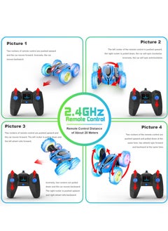 Cool Baby Remote Control Car RC Cars 2.4GHz Fast Stunt RC Car 4WD Double Sided 360° Rotating RC Trucks with Headlights Off Road RC Crawler Toy Cars for Kids Boys Girls (Blue)  - Image 5