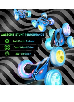 Cool Baby Remote Control Car RC Cars 2.4GHz Fast Stunt RC Car 4WD Double Sided 360° Rotating RC Trucks with Headlights Off Road RC Crawler Toy Cars for Kids Boys Girls (Blue)  - Image 3