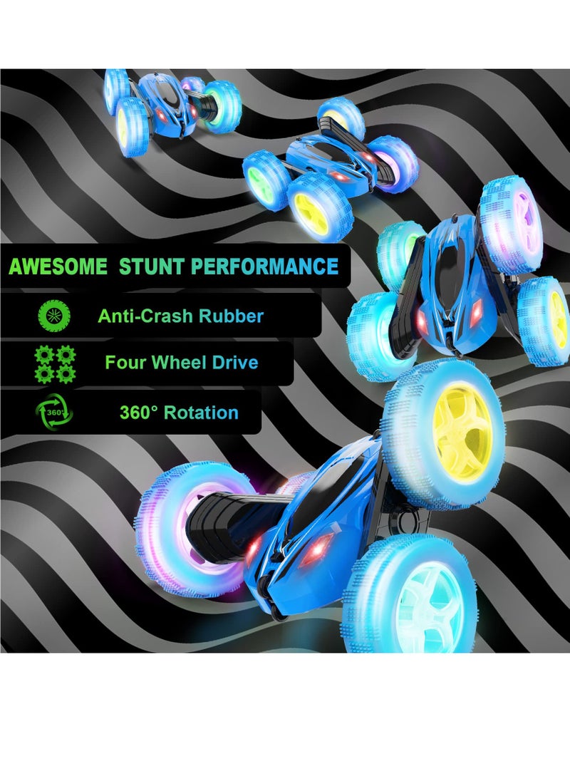 Cool Baby Remote Control Car RC Cars 2.4GHz Fast Stunt RC Car 4WD Double Sided 360° Rotating RC Trucks with Headlights Off Road RC Crawler Toy Cars for Kids Boys Girls (Blue)  - Image 3