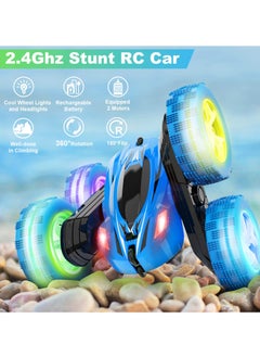 Cool Baby Remote Control Car RC Cars 2.4GHz Fast Stunt RC Car 4WD Double Sided 360° Rotating RC Trucks with Headlights Off Road RC Crawler Toy Cars for Kids Boys Girls (Blue)  - Image 2