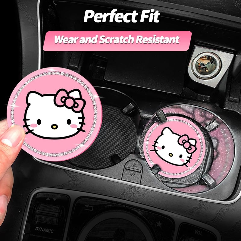 ELEFOCUS 2PCS Cute Kitty Cup Holder Coasters, Black Silicone Anti-Slip Car Coasters,Cup Pads for Home Office,Universal 2.75 Inch - Image 3