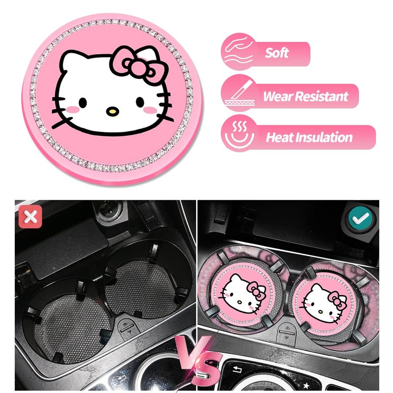 ELEFOCUS 2PCS Cute Kitty Cup Holder Coasters, Black Silicone Anti-Slip Car Coasters,Cup Pads for Home Office,Universal 2.75 Inch - Image 4