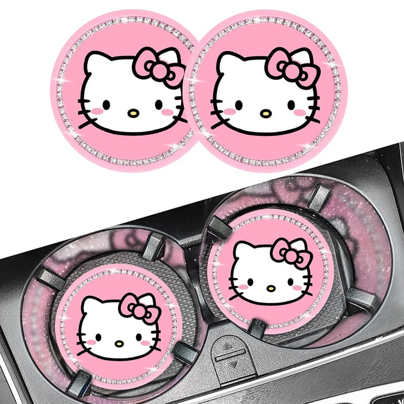 ELEFOCUS 2PCS Cute Kitty Cup Holder Coasters, Black Silicone Anti-Slip Car Coasters,Cup Pads for Home Office,Universal 2.75 Inch - Image 1