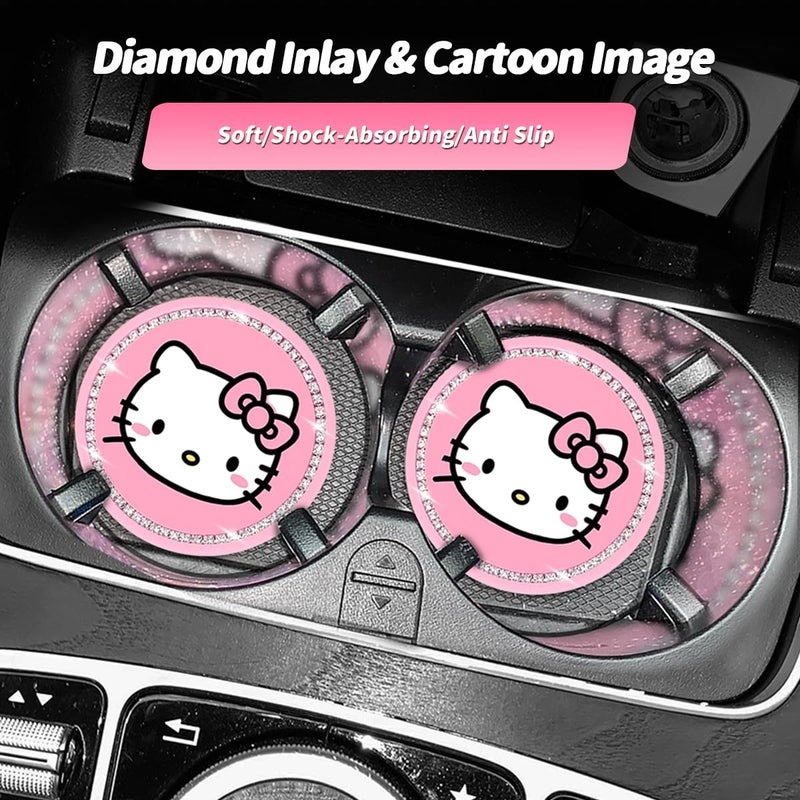 ELEFOCUS 2PCS Cute Kitty Cup Holder Coasters, Black Silicone Anti-Slip Car Coasters,Cup Pads for Home Office,Universal 2.75 Inch - Image 2