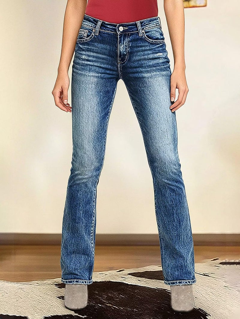 Flamingals Butt Lifting Bootcut Jeans Stretchy Casual Fall Winter Trendy Flare Leg Jeans for Women Oxford Blue L - Image 3