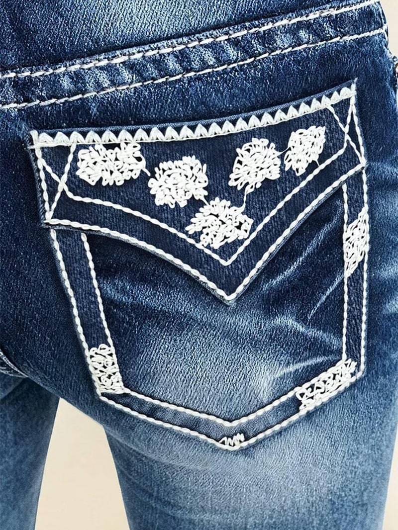Flamingals Butt Lifting Bootcut Jeans Stretchy Casual Fall Winter Trendy Flare Leg Jeans for Women Oxford Blue L - Image 4