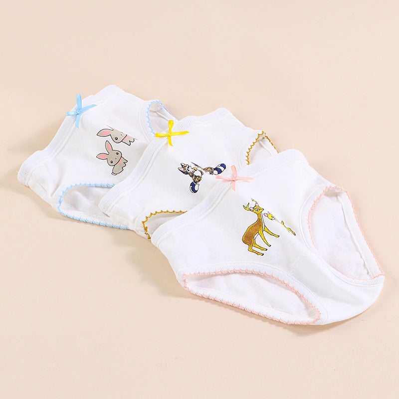 2024 Girls Cotton Thread Panties with Lace H237/cartoon combination/3 pack 
