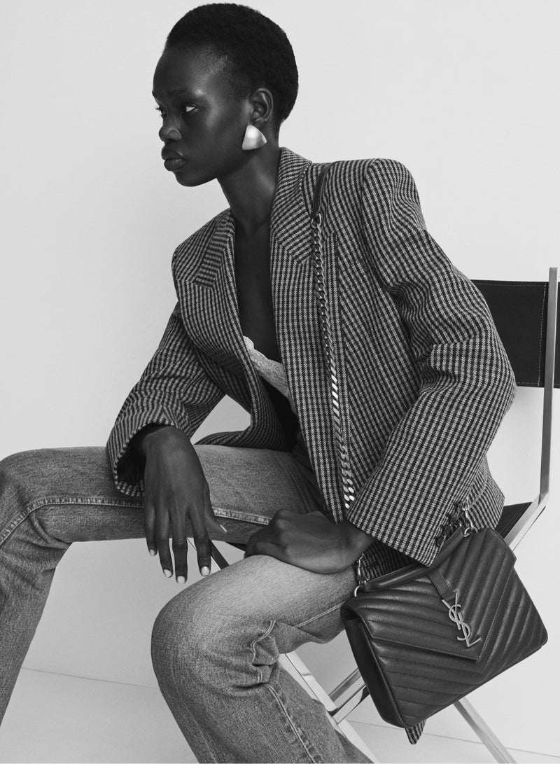 Yves Saint Laurent Collage Medium Quilted Textured-leather Shoulder Bag, Women's Cross Body Bag, Women's Tote Bag, Women's Shoulder Bag, Women's Hand Bag, Women's Travel Bag, Black-Gold-21cm - Image 2