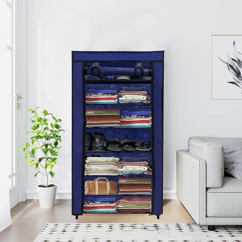 PHILOSHOP PHILOSHOP 7 Layer Blue SpaceSaver Collapsible Wardrobe Maximize Your Space with Style - Image 1