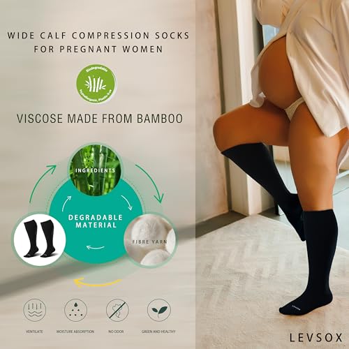 LEVSOX Plus Size Compression Socks for Women&Men Wide Calf 15-20 mmHg Knee High Extra Large Calf Support Socks for Nurse, Medical, Travel, Black, White, Wheat - Image 3