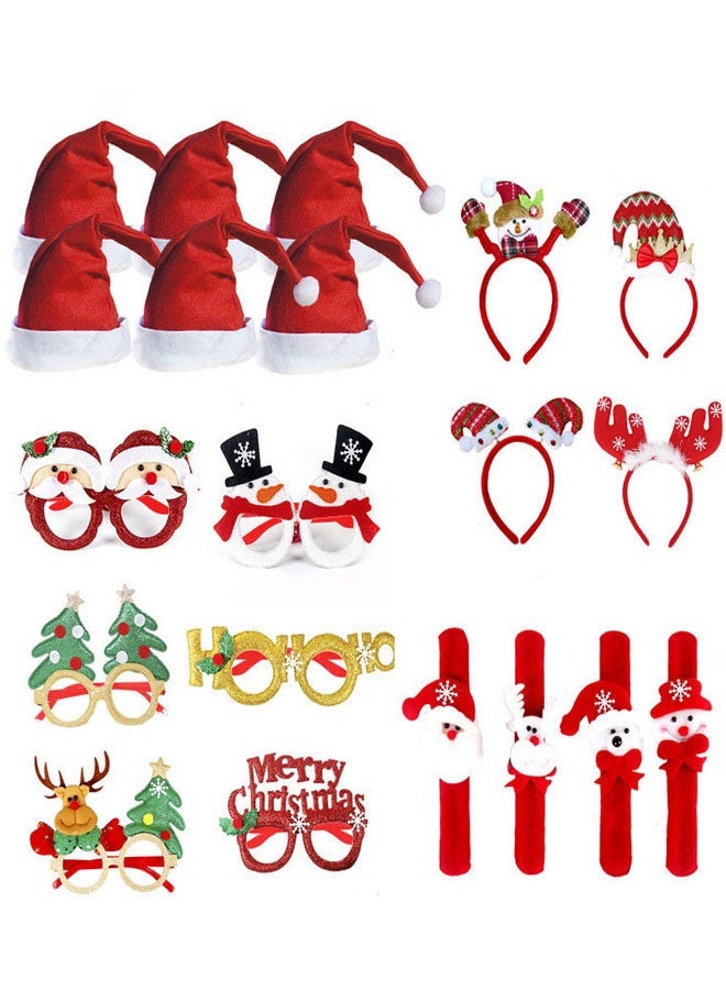 HAWAWA 20PCS Christmas Glasses Christmas Headbands Christmas Hats, Slap Bracelets, Christmas Photo Booth Props, for Xmas Holiday Party Favors Supplies Style B - Image 1