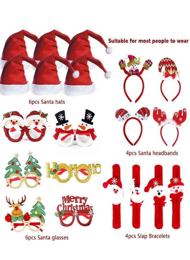 HAWAWA 20PCS Christmas Glasses Christmas Headbands Christmas Hats, Slap Bracelets, Christmas Photo Booth Props, for Xmas Holiday Party Favors Supplies Style B - Image 3