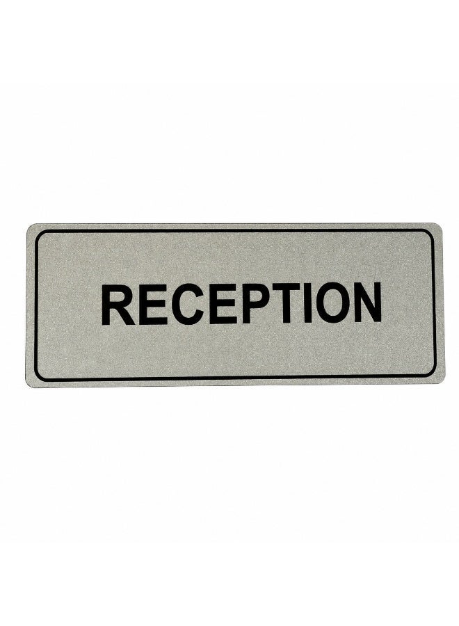 Reception Sign Plaque, Silver Aluminium Wall Sign | Self-Adhesive Backing, Black Bold Text, Rounded Corners, Office Use, Durable Metal - Image 1