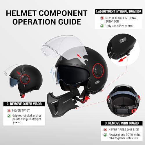 TRIANGLE Full Face Motorcycle Helmets,Off-Road Motocross Helmet for Men & Women,Dual Visor with Internal Tinted Sunshield,Open Face 3/4 Adult Racing Helmet DOT Approved(L) - Image 4