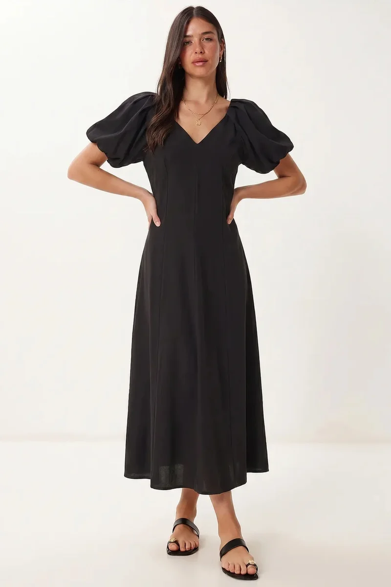 Happiness İstanbul ISTANBUL Women's A-line Midi Dress With V-neck