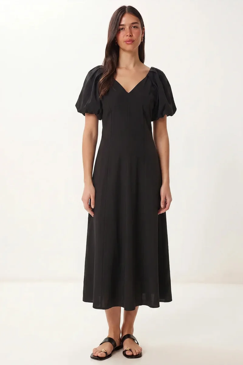 Happiness İstanbul ISTANBUL Women's A-line Midi Dress With V-neck