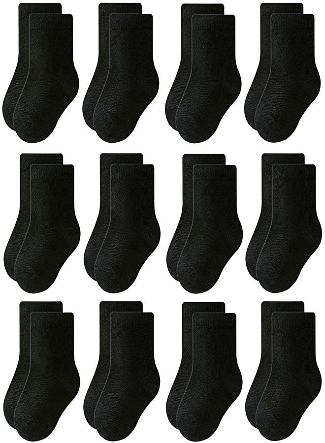 RATIVE Basic Cotton Crew Socks for Unisex Baby Infant Toddler Kids Boys Girls(1-3T,12-pairs/black) - Image 1