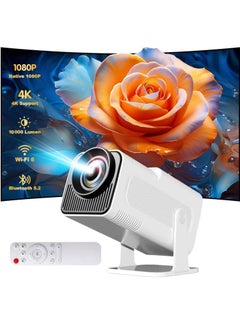 Mini 4K Projector, Native 1080P Smart Projector with Android TV 11.0, WiFi & Bluetooth, Auto Keystone, 10,000 Lumens, 180° Rotation Short Throw – Portable High-Performance Home Entertainment Projector HY320 (White)