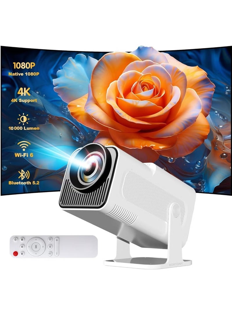 ELTRAZONE - Mini 4K Projector, Native 1080P Smart Projector with Android TV 11.0, WiFi & Bluetooth, Auto Keystone, 10,000 Lumens, 180° Rotation Short Throw – Portable High-Performance Home Entertainment Projector HY320 (White) - Image 1